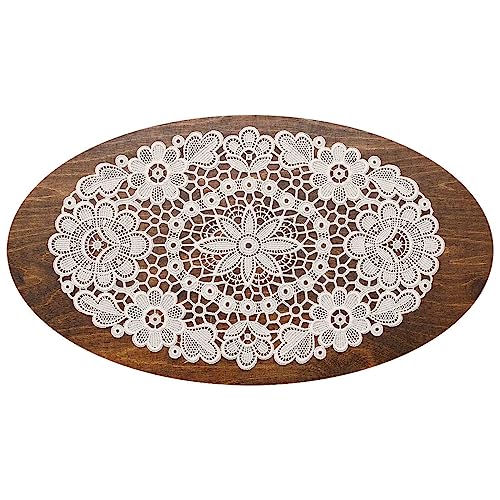 Kleine Tischdecke Annegret Echte Plauener Spitze handgefertigte Wickeldecke in Natur Deckchen mit Blumen 45 x 25 cm oval von kollektion MT