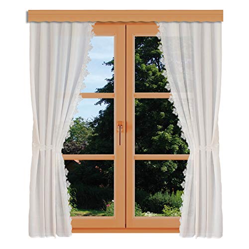 kollektion MT Seitenschalgarnitur Jolanda 4-teiliges Set mit 2 Dekoschals und 2 Raffhaltern hochwertiges Landhaus-Design in Natur mit Echter Plauener Spitze 225 x 80 von kollektion MT