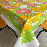 Vintage Blumen 70Er Jahre Tischdecke - Rosa Grün Gelb Weiß Mohn Versandkostenfrei von koosidesign