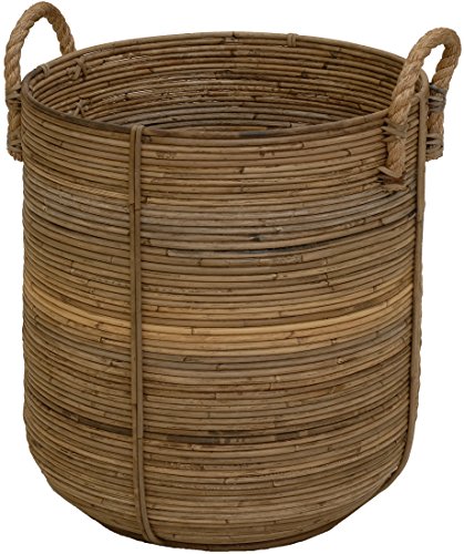 Retro-Design Dekokorb/Handtuch-Korb Bad/Tragekorb für Spielzeug/Aufbewahrungskorb mit Seil-Griffen/Flechtkorb aus Natur Rattan Grau/Holzkorb, Korb Box Henkel Aufbewahrung (Groß) von Korb-Outlet