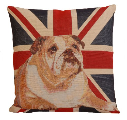 korb-outlet Dekokissen Sofakissen Zierkissen Union Jack mit Bulldogge Gobelin Stoff 45x45cm von korb-outlet