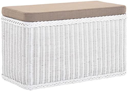 korb.outlet Rattan Wäschekorb Wäschetruhe 80 Sitz Sitzbank gepolstert Weiß, Flur-Bank Aufbewahrungsbox mit Deckel Bad-Hocker Sitzhocker Wäschesammler Sitz-Truhe Natur von Korb-Outlet