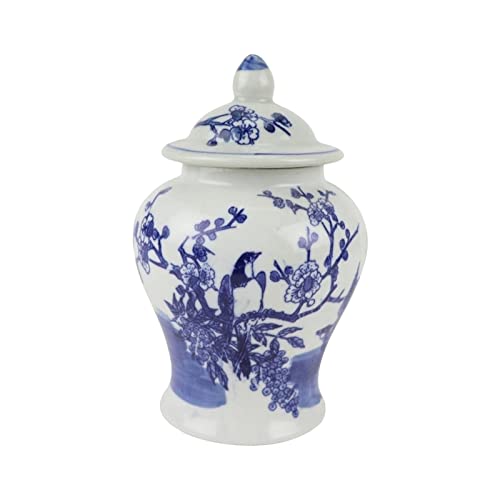 kowaku Blaues und weißes Keramikglas, dekorative Gläser, Keramik-Aufbewahrungsglas, Porzellan-Tempelglas, Vögel auf Baum von kowaku
