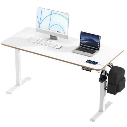 KOWO 1,6m Elektrisch Höhenverstellbarer Schreibtisch, Ergonomisches Sitz-Stehpult, Computertisch mit Weißer Tischplatte, 160x70cm Stehschreibtisch mit Typ A/C USB-Anschlüssen für Gaming, Büro, Lernen von KOWO