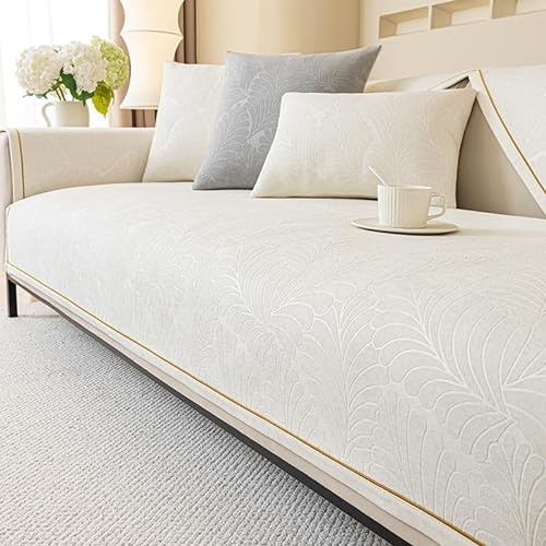 kumosaga Luxuriöse Sofa-Schonbezüge aus Samt, rutschfeste, geprägte Sofakissenbezüge, waschbare Sofa-Schonbezüge, Möbelschutz for alle Jahreszeiten (Color : White, Size : 70 * 150cm) von kumosaga