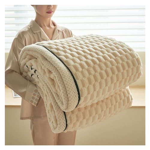 kumosaga Warme, Dicke Flanelldecke, Dicke Wende-Überwurfdecke aus Korallenvlies, winterliche, gemütliche, weiche Überwurfdecke for Couch, Sofa, Bett (Color : Beige, Size : 180x200cm) von kumosaga