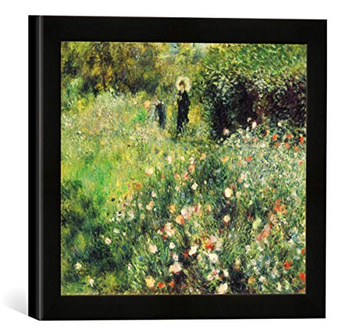 Gerahmtes Bild von Auguste Renoir Frau mit Sonnenschirm in einem Garten, Kunstdruck im hochwertigen handgefertigten Bilder-Rahmen, 30x30 cm, Schwarz matt von kunst für alle