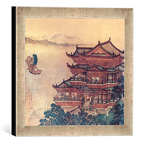 Gerahmtes Bild von Chinesische Malerei Pavillon der himmlischen Melodien/um1000, Kunstdruck im hochwertigen handgefertigten Bilder-Rahmen, 30x30 cm, Silber Raya von kunst für alle