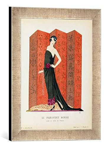 Gerahmtes Bild von French School Gazette du Bon Ton: No.10, Le Paravent Rouge, Evening Dress Designed by Worth, 1921", Kunstdruck im hochwertigen handgefertigten Bilder-Rahmen, 30x40 cm, Silber Raya von kunst für alle