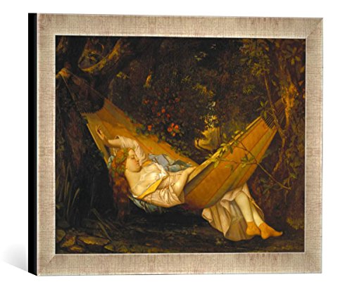 Gerahmtes Bild von Gustave Courbet Die Hängematte, Kunstdruck im hochwertigen handgefertigten Bilder-Rahmen, 40x30 cm, Silber Raya von kunst für alle