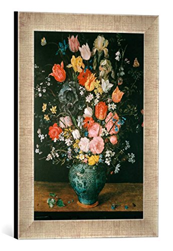 Gerahmtes Bild von Jan Brueghel der Ältere Blumen in Blauer Vase, Kunstdruck im hochwertigen handgefertigten Bilder-Rahmen, 30x40 cm, Silber Raya von kunst für alle