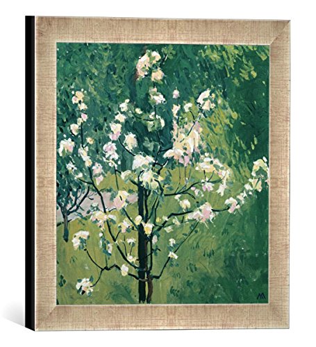 Gerahmtes Bild von Koloman Moser Blühender Baum im Garten, Kunstdruck im hochwertigen handgefertigten Bilder-Rahmen, 30x30 cm, Silber Raya von kunst für alle