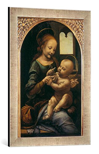 Gerahmtes Bild von Leonardo da Vinci Madonna Benois - Madonna mit der Blume, Kunstdruck im hochwertigen handgefertigten Bilder-Rahmen, 40x60 cm, Silber Raya von kunst für alle