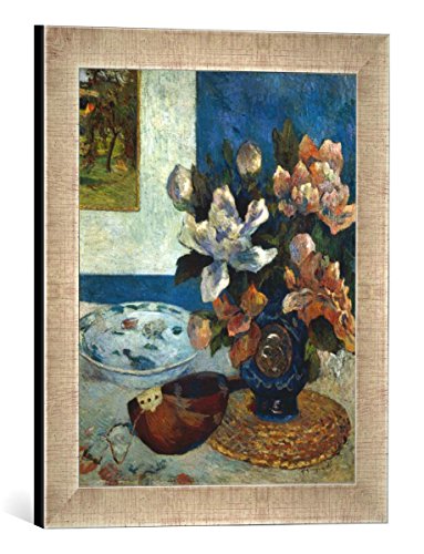 Gerahmtes Bild von Paul Gauguin Stilleben mit Mandoline und Blumen, Kunstdruck im hochwertigen handgefertigten Bilder-Rahmen, 30x40 cm, Silber Raya von kunst für alle