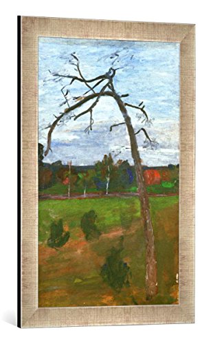 Gerahmtes Bild von Paula Modersohn-Becker Kahler Baum vor Landschaft, Kunstdruck im hochwertigen handgefertigten Bilder-Rahmen, 40x60 cm, Silber Raya von kunst für alle