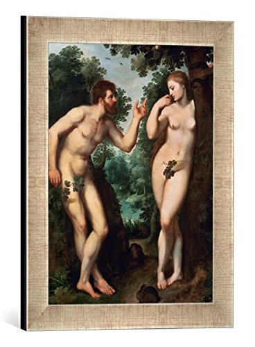 Gerahmtes Bild von Peter Paul Rubens Adam und Eva unter dem Baum der Erkenntnis, Kunstdruck im hochwertigen handgefertigten Bilder-Rahmen, 30x40 cm, Silber Raya von kunst für alle