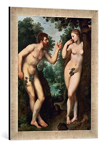 Gerahmtes Bild von Peter Paul Rubens Adam und Eva unter dem Baum der Erkenntnis, Kunstdruck im hochwertigen handgefertigten Bilder-Rahmen, 40x60 cm, Silber Raya von kunst für alle