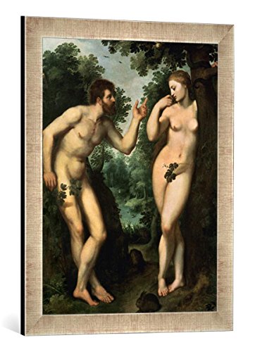 Gerahmtes Bild von Peter Paul Rubens Adam und Eva unter dem Baum der Erkenntnis, Kunstdruck im hochwertigen handgefertigten Bilder-Rahmen, 40x60 cm, Silber Raya von kunst für alle