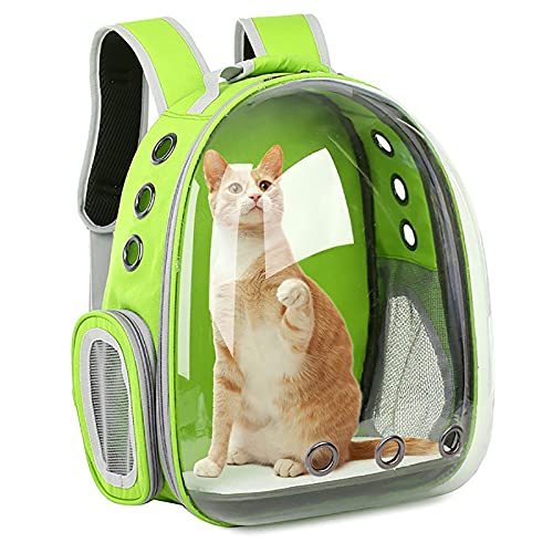 laamei Katzen Rucksack Katzenrucksack mit Fenster Transporttasche Katze Haustier Rucksack transparent u. wasserdicht für Katzen kleine Hunde(Fluoreszierend Grün) von laamei