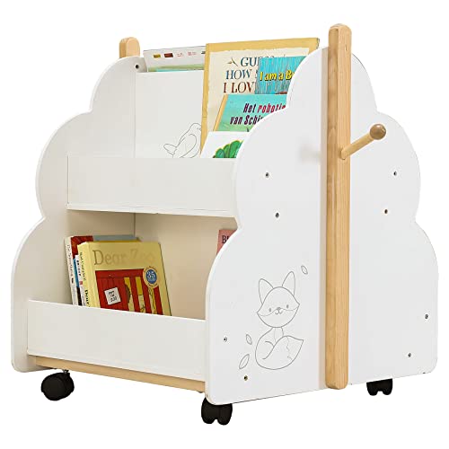 labebe Kinder Bücherregal Weiß, Holz Standregal Weiß with Räder, 2-in-1 Bücherregal Für Kinder 1-5 Jahre Alt, Kinderrega Standregal Holz/Weiss Bücherregal/Holz WeißRegal/Bucher Regal Holz von labebe