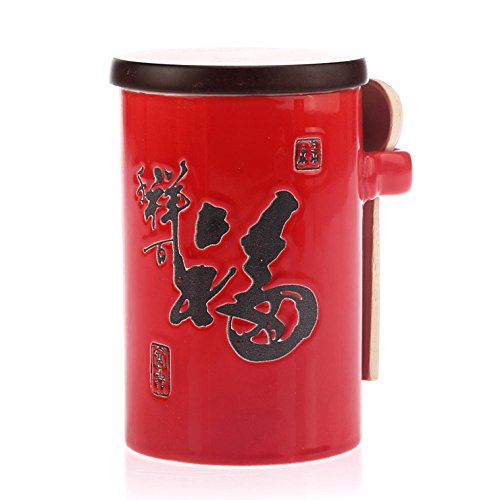 Lachineuse - Teekanne chinesisch, rot – luftdichte Teetasse aus Porzellan – mit Löffel & Deckel – Glückssymbol – traditionelles asiatisches Geschirr – Geschenkidee für Tee aus China Asien von lachineuse