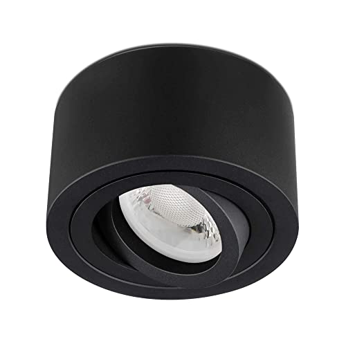 lambado® Premium LED Aufbaustrahler flach/Deckenstrahler Set inkl. 230V 5W Spots dimmbar - runde Aufbauleuchte/Deckenspots in schwarz matt von lambado