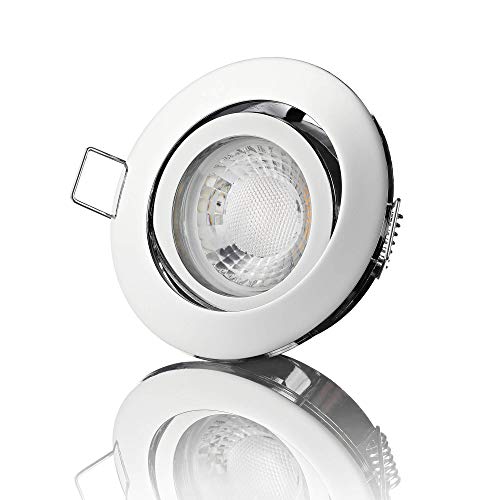 lambado® Premium LED Spot 230V Flach Chrom - Hell & Sparsam inkl. 5W Strahler warmweiß dimmbar - Moderne Beleuchtung durch zeitlose Einbaustrahler/Deckenstrahler von lambado