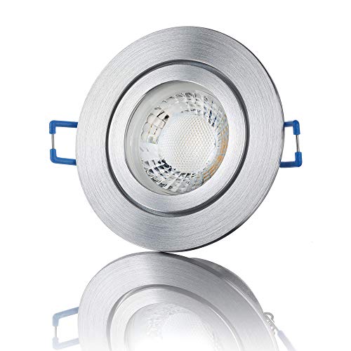 lambado® Premium LED Spot IP44 Alu Feinschliff - Hell & Sparsam inkl. 230V 5W GU10 Strahler neutralweiß - Moderne Beleuchtung durch zeitlose Bad-Einbaustrahler/Deckenstrahler für Außen von lambado