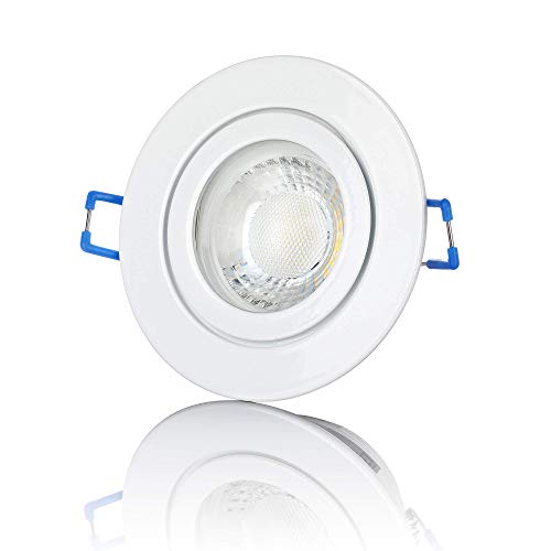 lambado® Premium LED Spot IP44 Flach Weiß - Hell & Sparsam inkl. 230V 5W Strahler warmweiß dimmbar - Moderne Beleuchtung durch zeitlose Bad-Einbaustrahler/Deckenstrahler für Außen von lambado