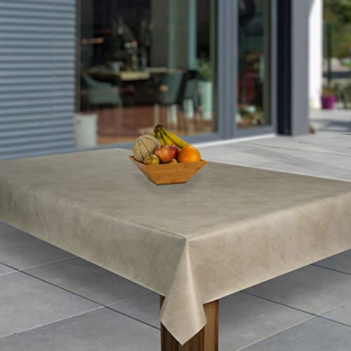 laro Wachstuch-Tischdecke Abwaschbar Garten-Tischdecke Wachstischdecke PVC Plastik-Tischdecken Eckig Meterware Wasserabweisend Abwischbar, Muster:Beige Grau Metallic, Größe:90x90 von laro