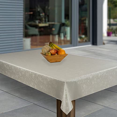 laro Wachstuch-Tischdecke Abwaschbar Garten-Tischdecke Wachstischdecke PVC Plastik-Tischdecken Eckig Meterware Wasserabweisend Abwischbar, Muster:Beige geprägt Metallic, Größe:110x110 von laro