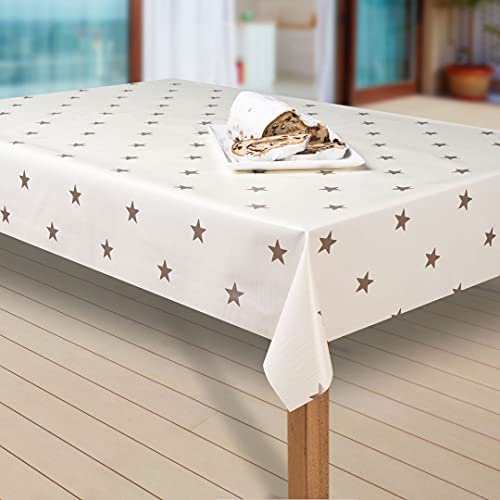 laro Wachstuch-Tischdecke Sterne Weihnachten Weihnachts-Motive PVC Wachstischdecke Eckig Meterware Wasserabweisend Abwischbar |20|, Muster:Sterne Creme-Gold, Größe:140x180 cm von laro