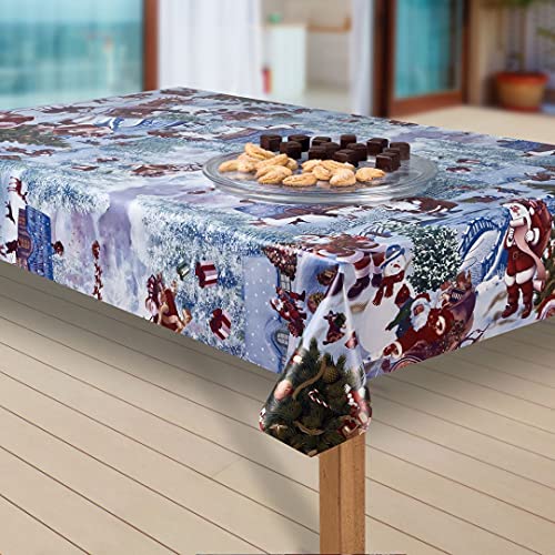 laro Wachstuch-Tischdecke Sterne Weihnachten Weihnachts-Motive PVC Wachstischdecke Eckig Meterware Wasserabweisend Abwischbar |20|, Muster:Weihnachtsmann blau, Größe:90x90 cm von laro