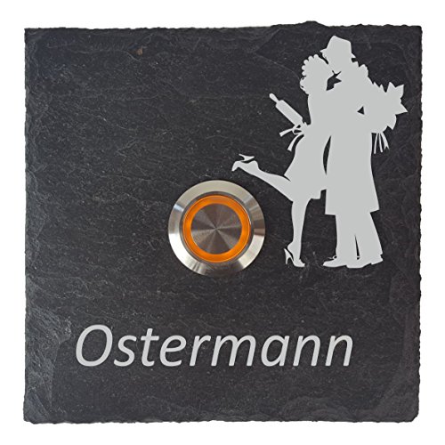 Türklingeln – Klingelschild Schiefer – Türklingel mit Gravur – Türklingel mit Namen – Türklingel Beleuchtet – mit LED – 100x100 mm – Pärchen von laser-diele