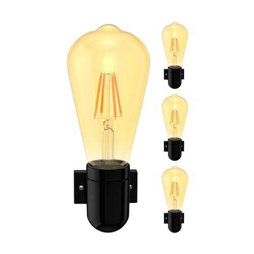 ledscom.de 4 Stück E27 Porzellan Wand-Fassung FEL, schwarz, inkl. E27 Lampe Retro gold 3,83W extra-warm-weiß 489lm von ledscom.de