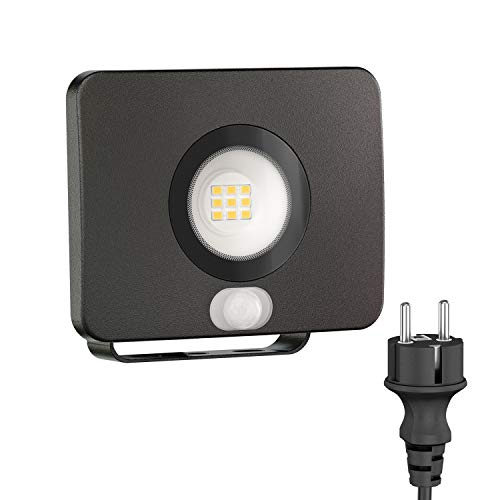 ledscom.de LED Gartenstrahler WEGA für außen, IP44, Bewegungsmelder, Stecker, schwarz, 11,4 W, 944lm, warmweiß, Bewegungsmelder, Wandleuchte, Außenstrahler, Draussen, Gartenleuchte, Wandstrahler von ledscom.de