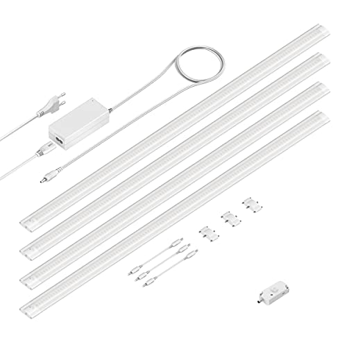 ledscom.de LED Unterbau-Leuchte SIRIS weiß matt, mit Bewegungsmelder, flach, je 90cm, je 963lm, warm-weiß 4er Set von ledscom.de