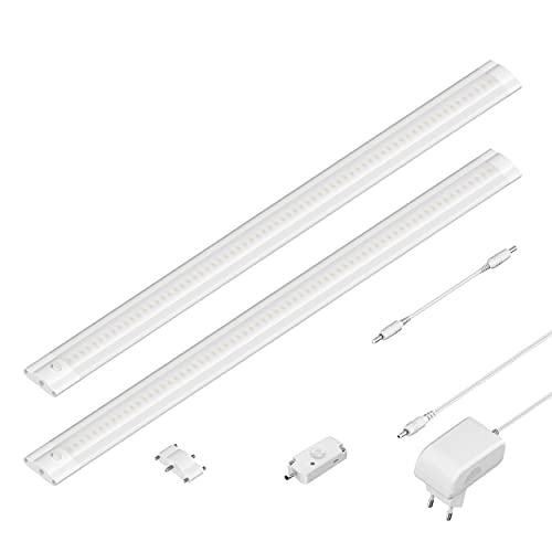 ledscom.de LED Unterbau-Leuchte SIRIS weiß matt mit Bewegungsmelder, flach, je 50cm, je 531lm, warm-weiß, 2er Set von ledscom.de