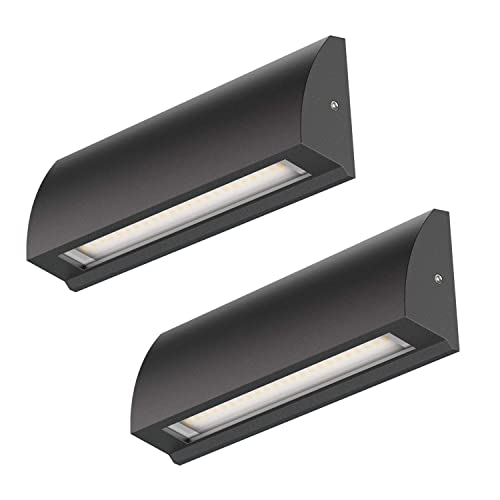 ledscom.de 2 Stück LED Wandleuchte/Treppenlicht SEGIN für außen, IP54, flach, Downlight, schwarz matt, eckig, 6,3 W, 630lm, kaltweiß von ledscom.de