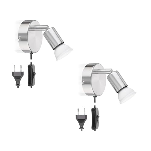 ledscom.de 2 Stück Leselampe LUNARA Schalter Stecker + GU10 LED Lampe warmweiß 3-Stufen Dimmen: max. 500lm von ledscom.de