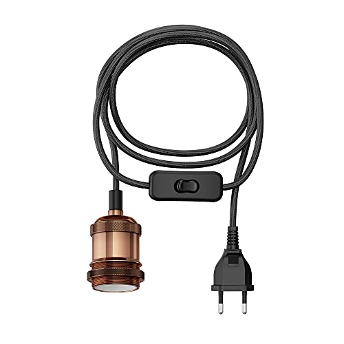 ledscom.de Textilkabel RETRA, Stecker, Schalter, bronze, 3m, Lampen-Fassung, 1x E27 max. 60W, Led, Diy, Wandlampe, Lampenfassung, E27, Textilkabel, Haengelampe, Stecker, Netzstecker, Gluehlampe von ledscom.de