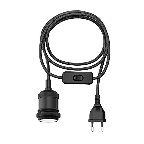 ledscom.de Textilkabel RETRA, Stecker, Schalter, schwarz, 3m, Lampen-Fassung, 1x E27 max. 60W, Led, Diy, Wandlampe, Lampenfassung, E27, Textilkabel, Haengelampe, Stecker, Netzstecker, Gluehlampe von ledscom.de