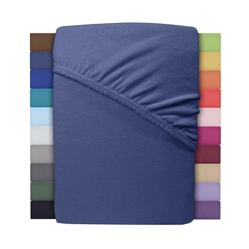 Winter Spannbettlaken | Farbenfrohes Thermo Fleece | Spannbetttuch, Bettlaken in vielen Größen und Farben (Navyblau, 90x190 cm - 100x200 cm) von leevitex