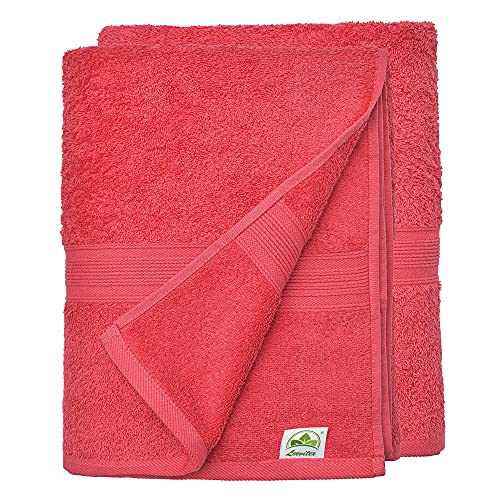 leevitex® Handtuch-Set, flauschig und saugstark, 2 Duschtücher, 70 x 140 cm, Qualität 500 g/m², 100% Baumwolle - Rot von leevitex