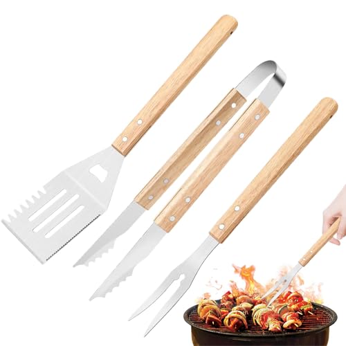 lencyotool Grillwerkzeug-Set,BBQ-Werkzeugset, Grillzubehör-Set, Grillbesteck mit Grillzange, Spatel, Gabel, Grillbesteck-Set, Edelstahl-Grillset für Outdoor-Camping-Kochen von lencyotool