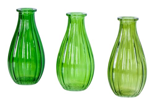 3er Set Vase Glas Grün H14cm Flasche Blumenvase Tischdeko Frühling Blumendeko Dekovase Glasvase Deko von levandeo