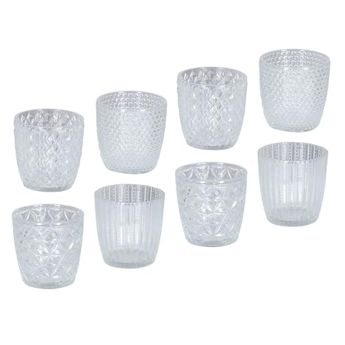 levandeo 8er Set Windlicht H7,5cm Glas Klarglas Klar Teelichthalter Kerzen Retro Kerze Transparent Kerzenhalter Tischdeko Deko von levandeo