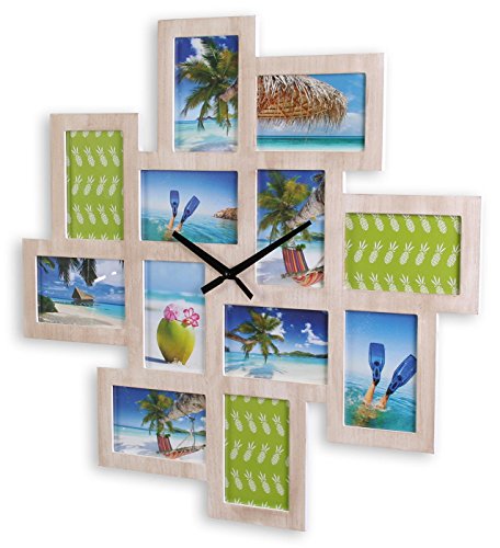 levandeo Bilderrahmen Wanduhr 65x65cm Holz Natur Fotouhr 12 Fotos Shabby Chic Vintage von levandeo