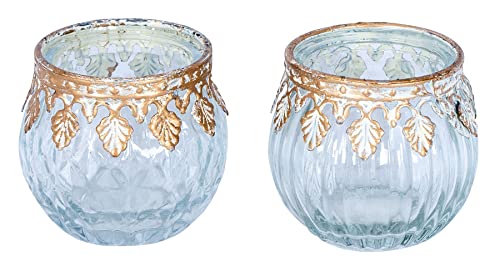 levandeo 2er Set Glas Windlichter H5cm Klar Gold Teelichthalter Kerzenhalter Tischdeko Dekoration Teelichtglas von levandeo