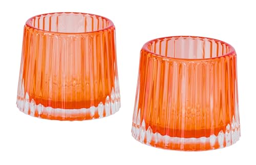 levandeo 2er Set Teelichthalter H7cm Glas Orange Kerzenhalter Tischdeko Kerzen Retro Deko Windlichter von levandeo